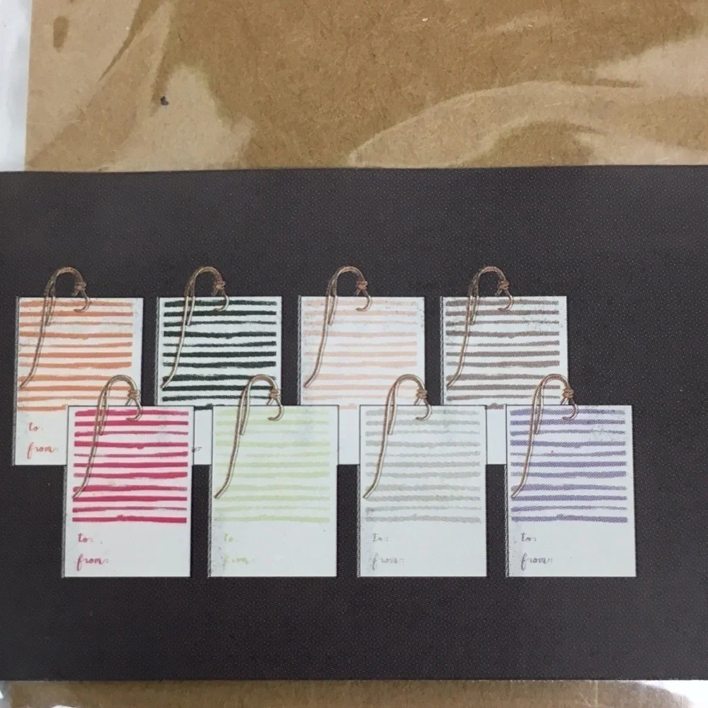GIFT TAGS To From Stripes Multi Color Jute Strings Die Cut Birthday Presents NWT